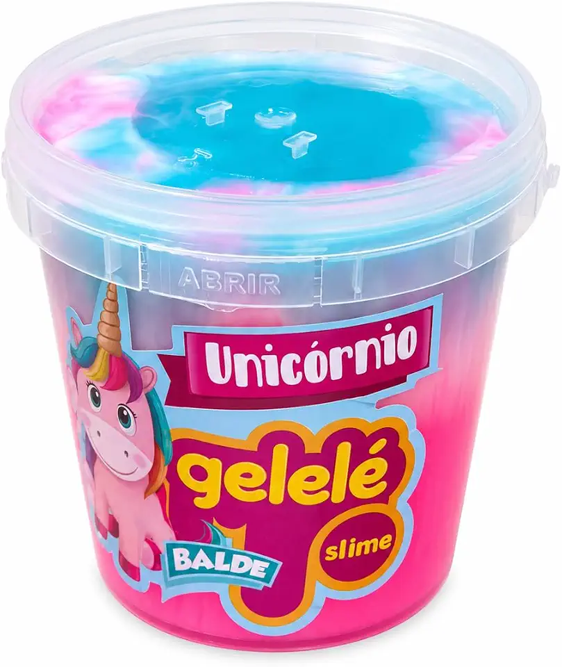 Gelelé Slime Unicórnio Balde – Slime Infantil Colorido Azul e Rosa, Pronta para Uso, Estimula Criatividade, Presente para Crianças
