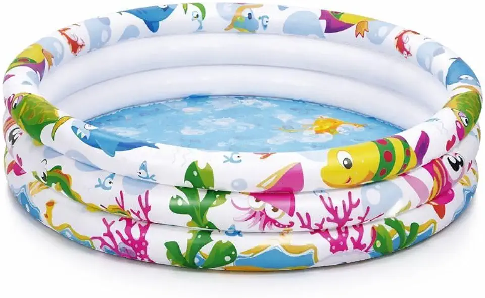 Piscina Inflável Infantil 100L Redonda Fundo do Mar - para Crianças e Bebês no Verão, Férias e Praia, 3 Anéis em Plástico Resistente, Piscina Portátil