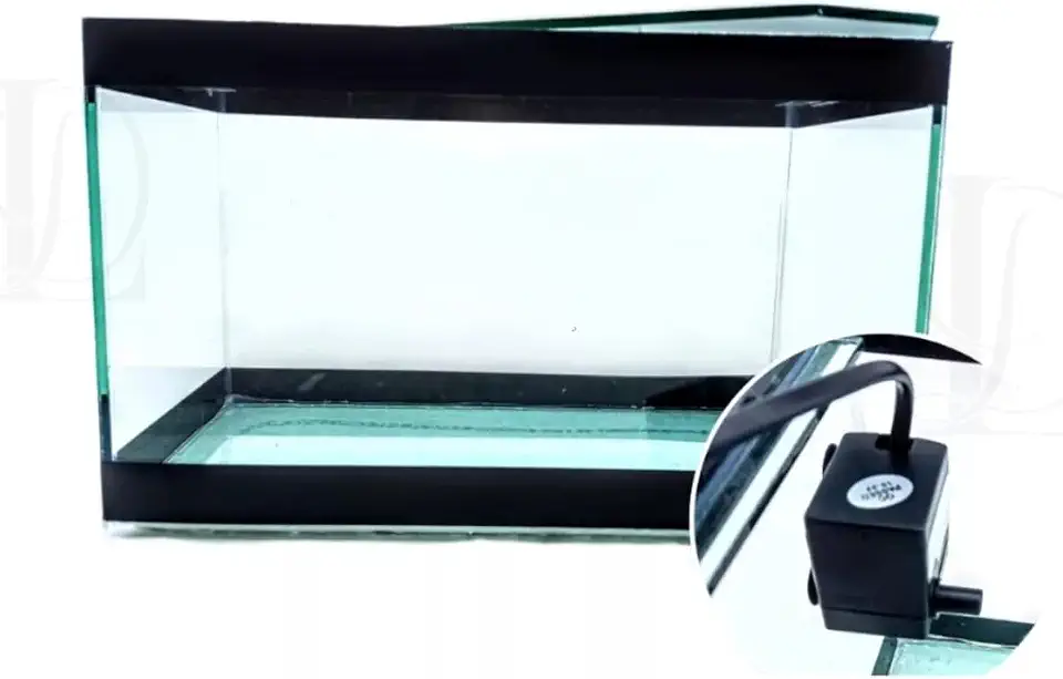 Aquário 25x12x15cm + Bomba Beteira Retangular Para Peixes (Aquario cor Preto + Bomba)