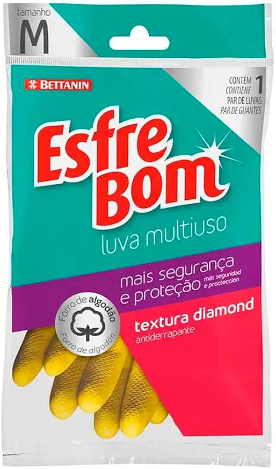 EsfreBom - Luva de Látex Multiuso Tamanho M, Cor Amarela, Bettanin