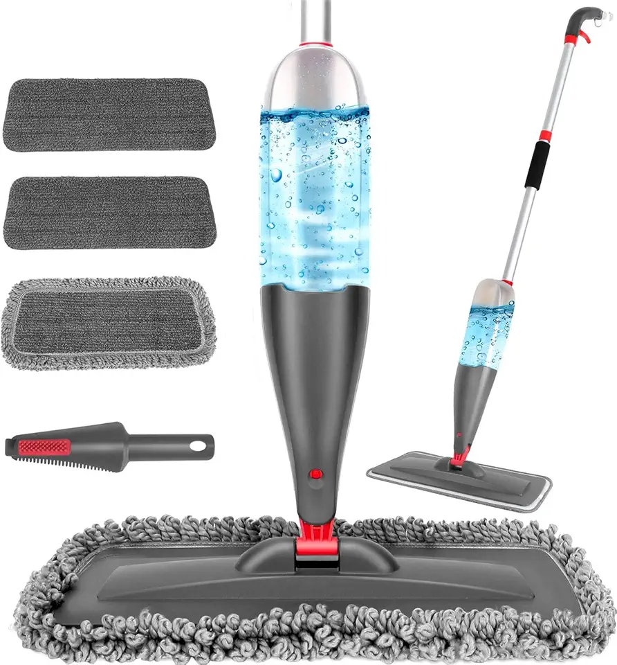 Mop Spray Com 800ml – Esfregão Com Spray De Microfibra Com 3 Refis Laváveis, Limpeza De Chão Seco E úmido, Ideal Para Cozinha, Piso Laminado, Azulejos E Madeira