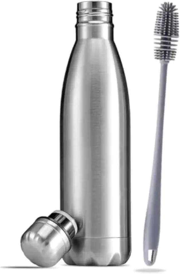 Garrafa Térmica Aço Inox água Gelada Anti Vazamento 1 Litro de Dupla Camada com Tampa Rosqueável + Escova Silicone para Limpeza (1 Litro)