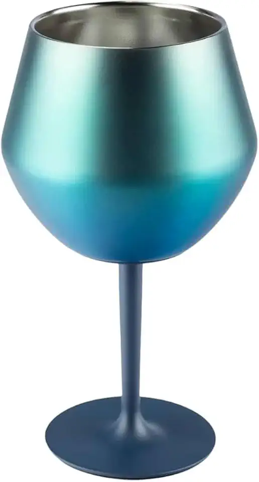 Taça Térmica A Vácuo 410Ml 2-Em-1 Inox Haste Rosqueável Removível Copo E Taça Parede Dupla Isolante Antiderrapante Ideal Para Gin Vinho Drinks Viagem E Churrasco (AZUL METÁLICO)