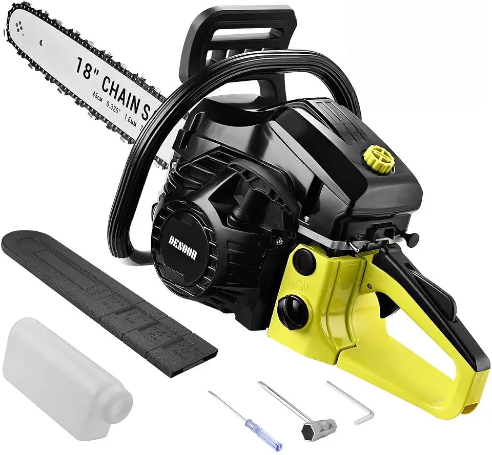 DESOON Motosserra A Gasolina 2T Real 2000W 52CC 18" Profissional Serra Moto Elétrica de Freio de Segurança Bomba de Óleo Automática Sistema Antivibratório