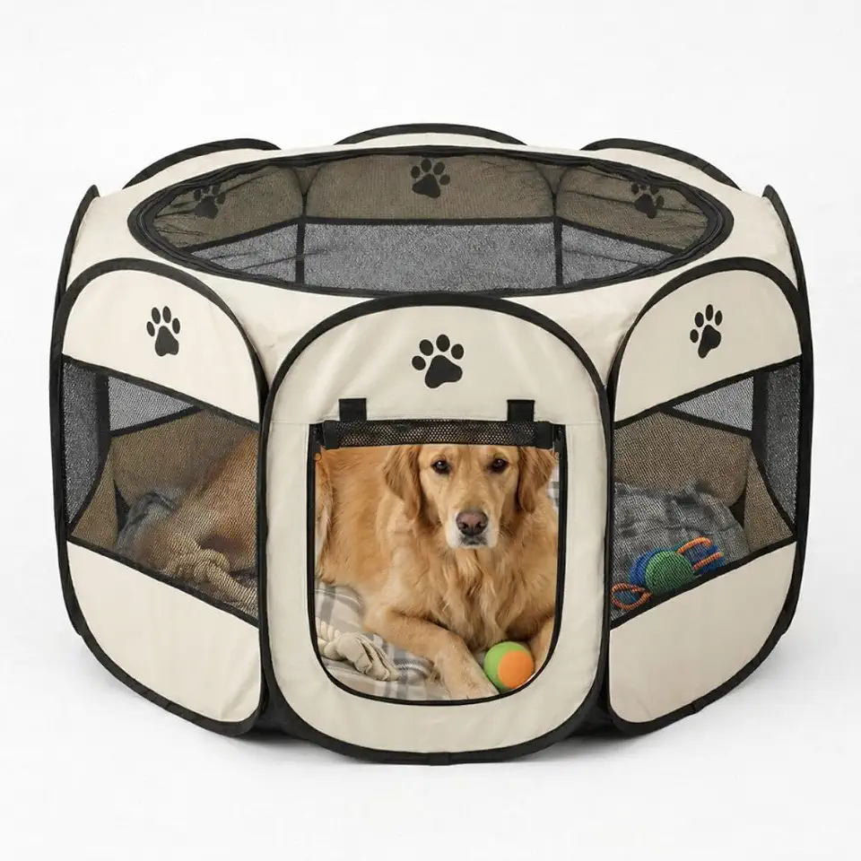 Cercadinho Dobrável Pet 58x78cm para cães e gatos médio e grante porte | Tenda dobrável Oxford respirável com teto removível