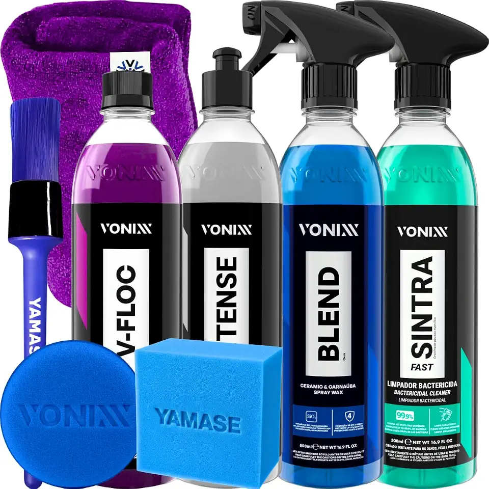 Kit Lavagem Automotiva Carro Moto V-Floc Blend Spray Sintra Fast Intense Pano Aplicador Pincel