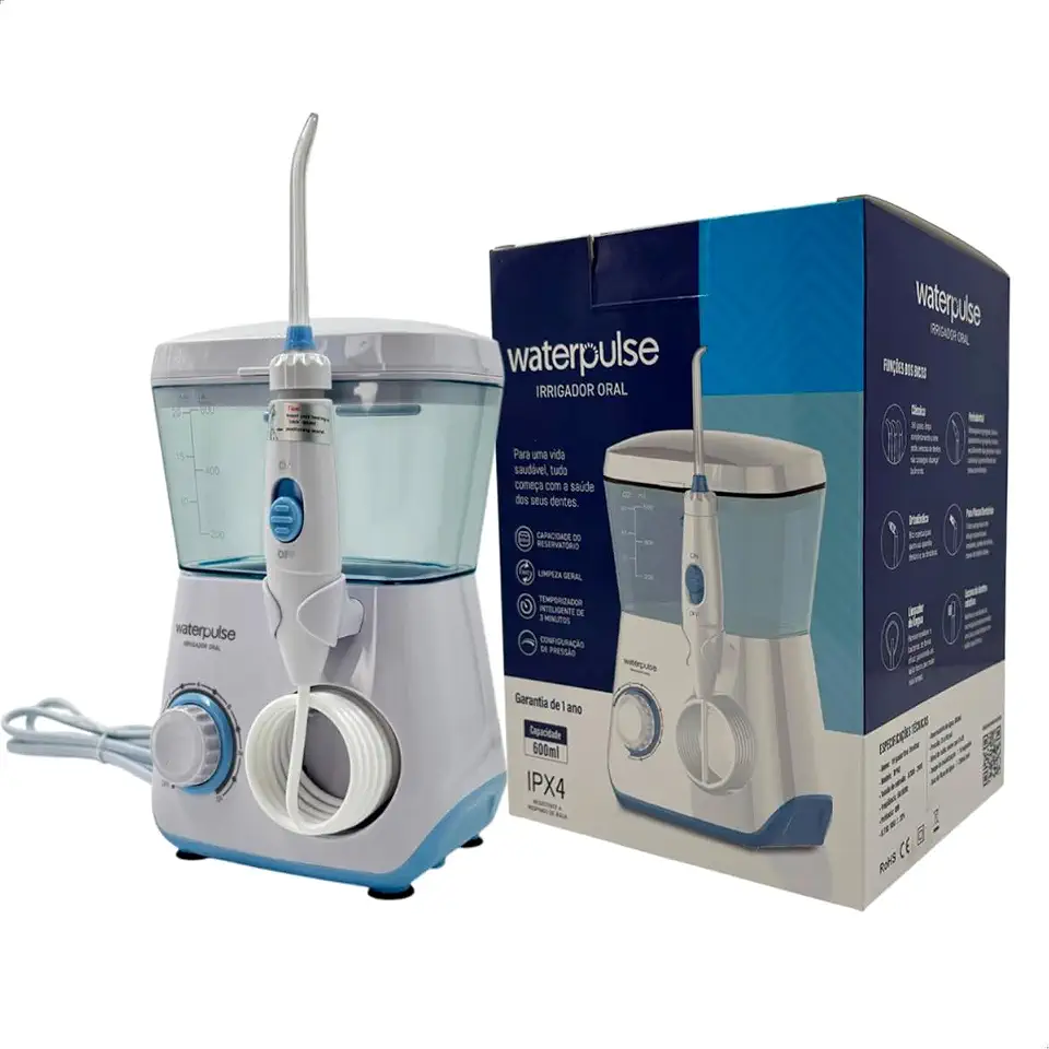 Irrigador Oral Portátil WATERPULSE WP62, 10 Níveis de Pressão, 600 ml, 8 Bicos, Bivolt – Limpeza Bucal Profunda para Aparelhos e Implantes