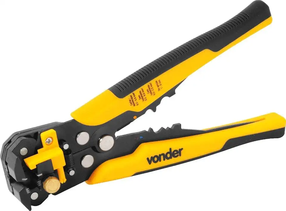 Alicate Automático, Ajustável, Desencapador e Crimpador de Fios, Amarelo/Preto, 203mm - 8” Vonder