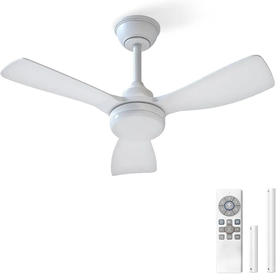 Airwit Ventilador de Teto Branco Bivolt 91cm com Controle Remoto, 6 Velocidades, Função Reversa, Motor BLDC Silencioso, LED 20W 3 Cores, Memória, Ventilador de Teto Moderno