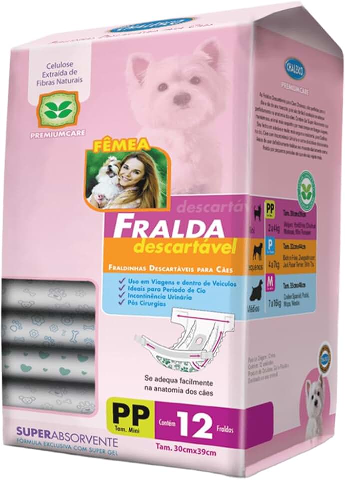 Fralda Descartável Chalesco para Cães Fêmeas Tamanho Mini Porte 2 a 4Kgs - Pacote com 12 Unidades