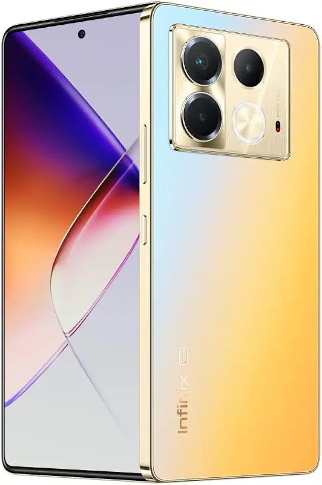 Smartphone Infinix Note 40-5G - 8GB RAM 256GB Armazenamento, Câmera Tripla 108MP+ Selfie 32MP, Tela 6,78” FHD+ 120Hz, Sound by JBL, Bateria 5000mAh, Carregamento Sem Fio – Dourado