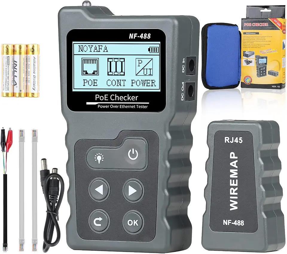 Testador de Cabo de Rede Rj45, Kit de Testador de Cabo Ethernet Poe Multifuncional Para Cat5E/Cat6/Cat6A, Testador de Continuidade de Cabo de Rede, Teste de Alimentação CC E Loop-Back
