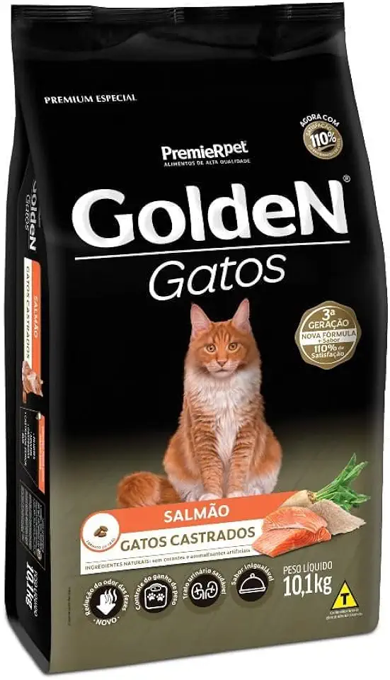 Golden Ração para Gatos Adultos Castrados Sabor Salmão - 10,1kg Premier Pet Adulto