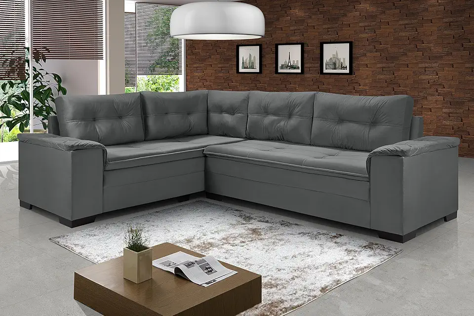 Sofá Viena Canto Fixo Suede Living Casa Imperial (CINZA 380)
