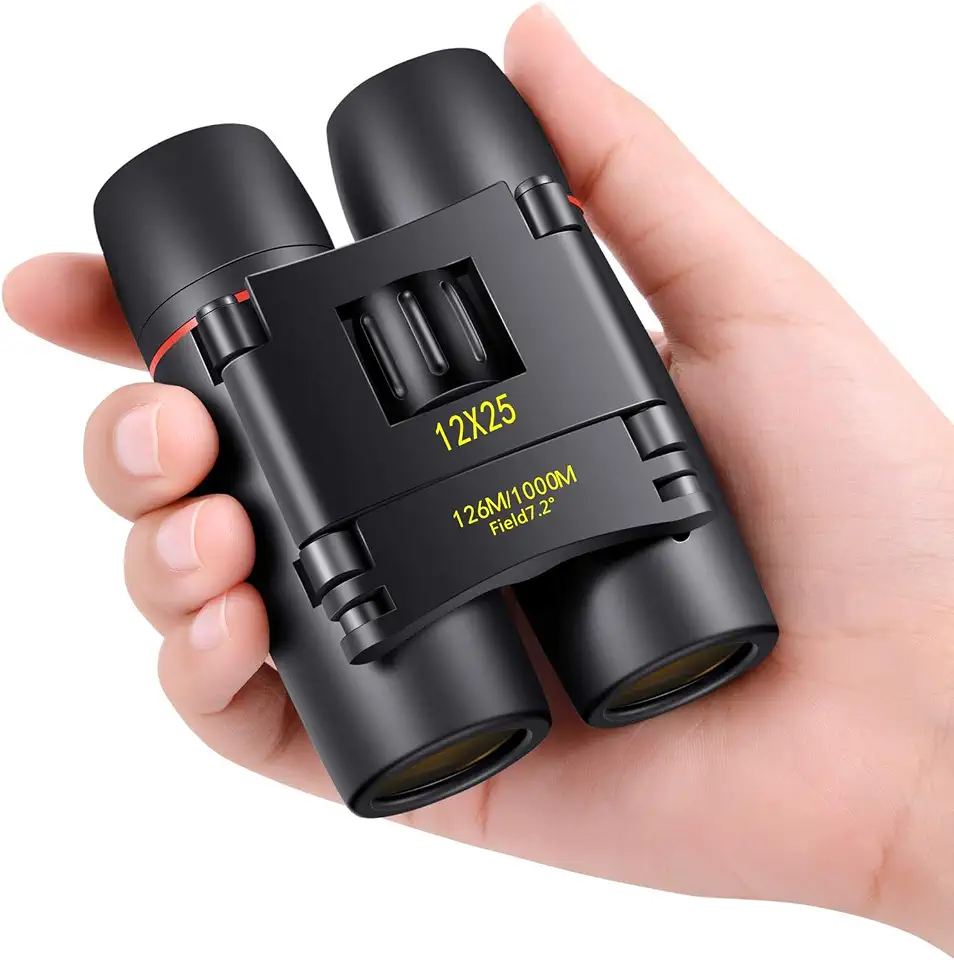 Binóculos POLDR 12x25, compactos e leves, para adultos e crianças, com ampliação 12x e diâmetro da lente objetiva de 25 mm, perfeito para observação de pássaros, ópera, teatro e concertos