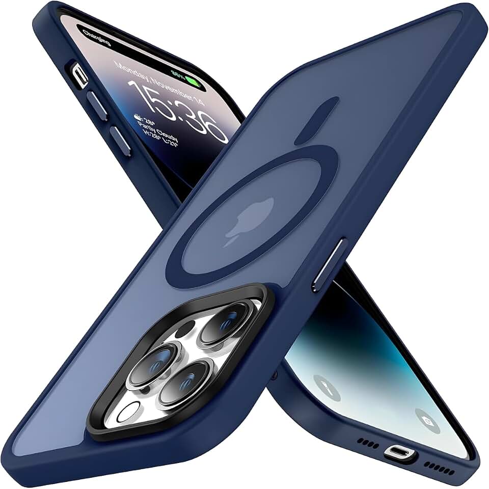 Capa Capinha Translucida Fosca Magnética Anti Impacto Luxo Macia Protetora Compatível com iPhone (Azul, iPhone 15 Pro Max)