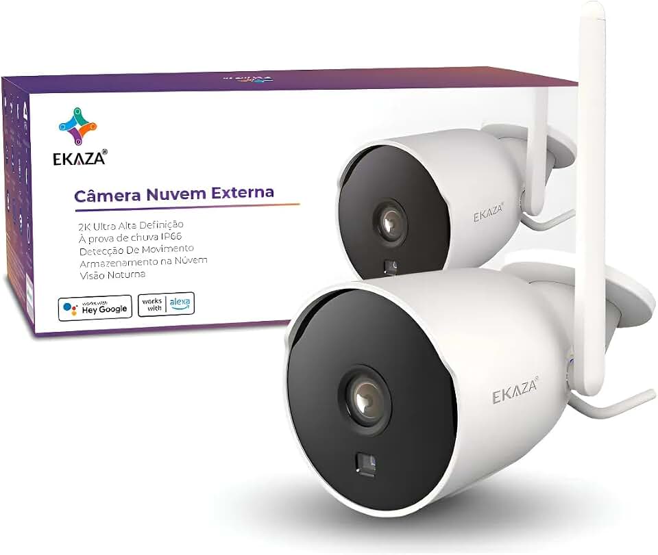 EKAZA, Câmera Externa Smart Wi-fi, Com Armazenamento em Nuvem, Ip66 À Prova Da Chuva, resolução 2K/3.0MP - T2233