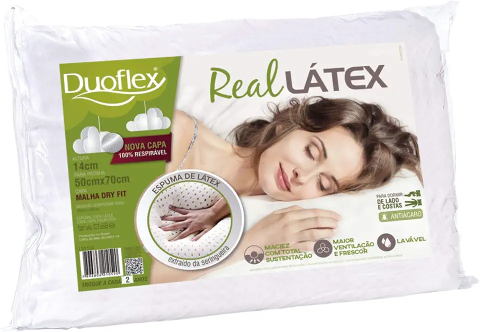 Travesseiro Real Látex, Duoflex, 050 x 070 x 014 cm
