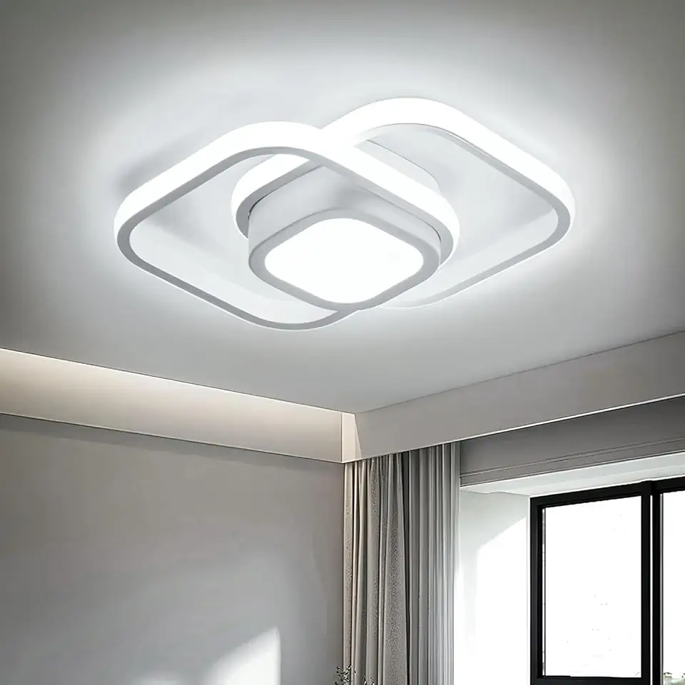 BEMMY Luminária de Teto, Lustre Quadradocom Holofote, Quarto, Cozinha, Sala de Estar, Decoração, Lustre Regulável 3 Cores de Luz Ajustáveis ​​85-265V(Branco)