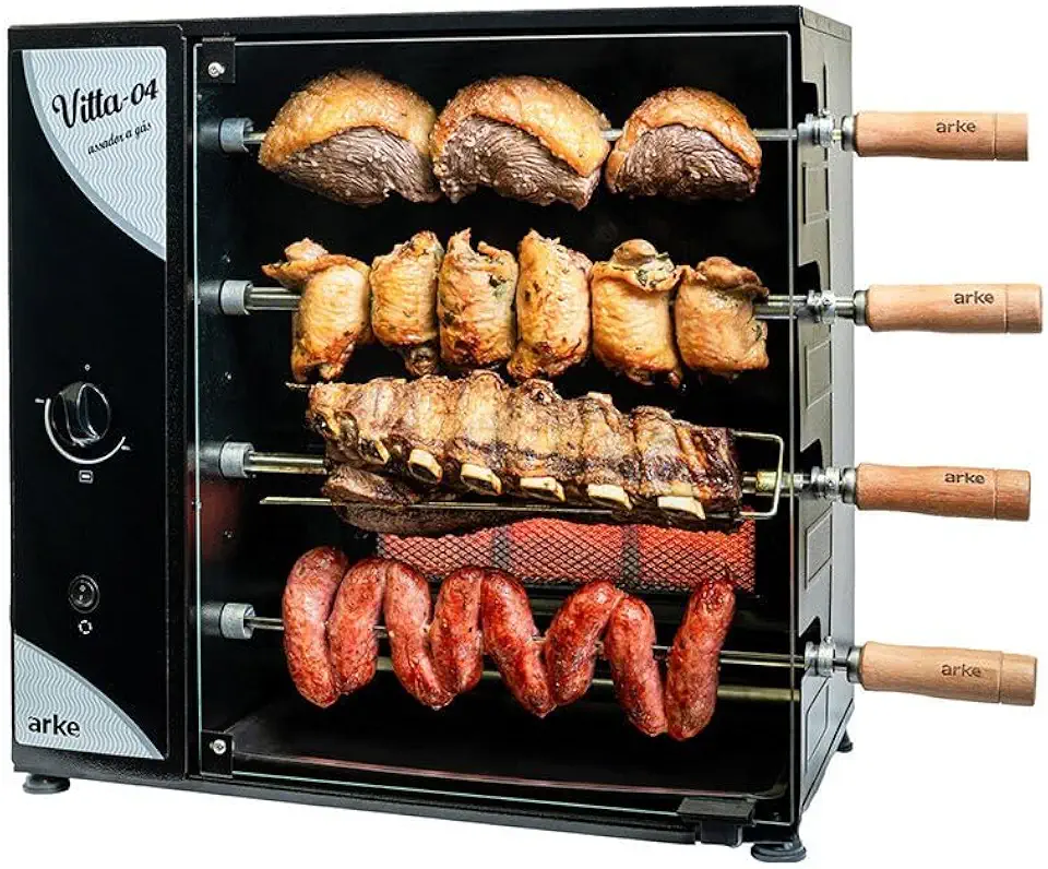Churrasqueira a Gás Rotativa Arke Vitta 4 Espetos Gás GLP 220V Preto