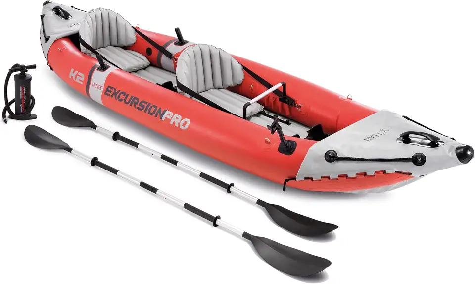 INTEX Excursion Pro Série de caiaques infláveis: Inclui pás de caiaque de luxo de 218 cm e bomba de alto rendimento – PVC SuperTough – Assento de balde ajustável – Suportes de vara de pesca – Pegas