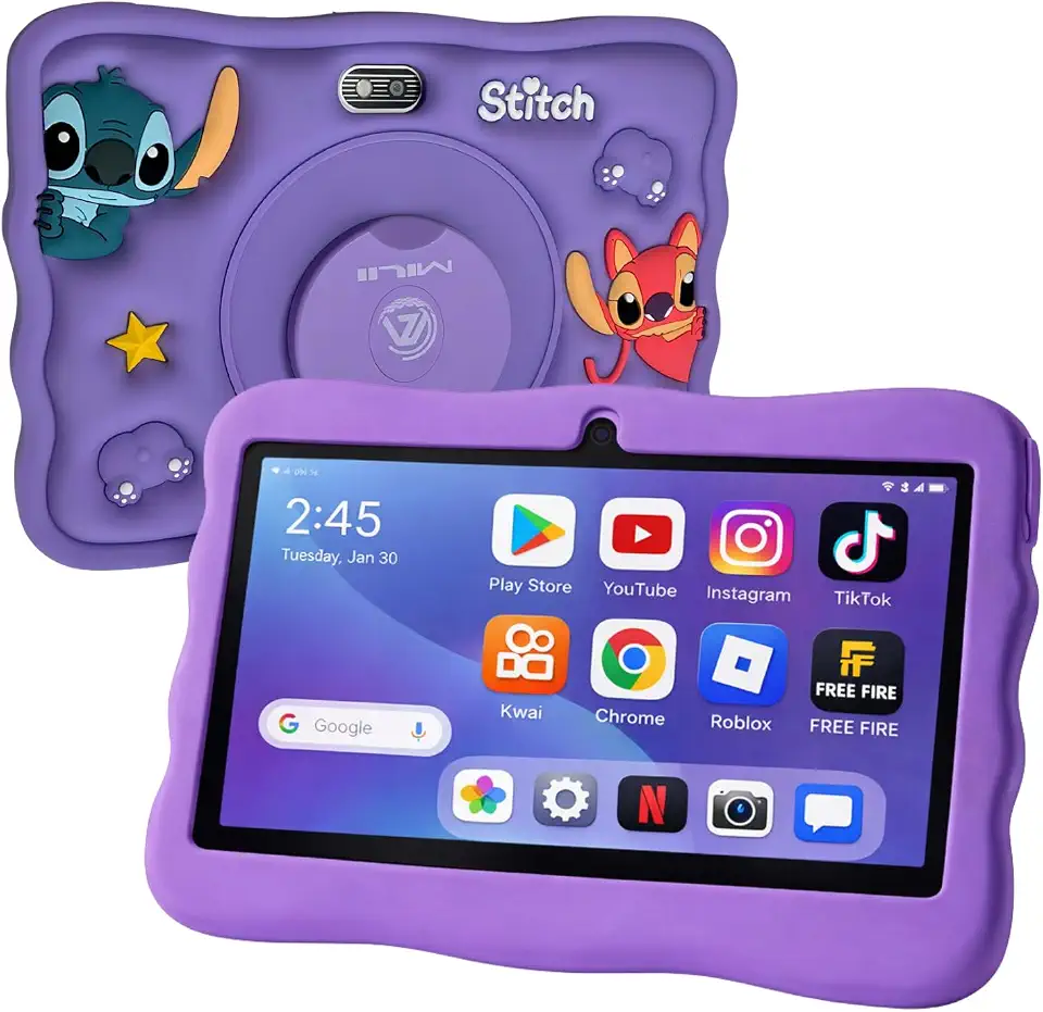 Tablet Infantil 6GB+128GB com Capa Temática, Caneta, Jogos Instalados e Controle Parental - Rosa