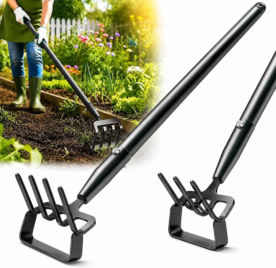 Enxada De Jardim, Enxada Hula Resistente Para Capinar, Cabo Ajustável De 94 A 208 Cm, Enxada De Estribo, Enxada De Ação Com Laço E Ancinho, Ferramenta De Jardinagem 2 Em 1