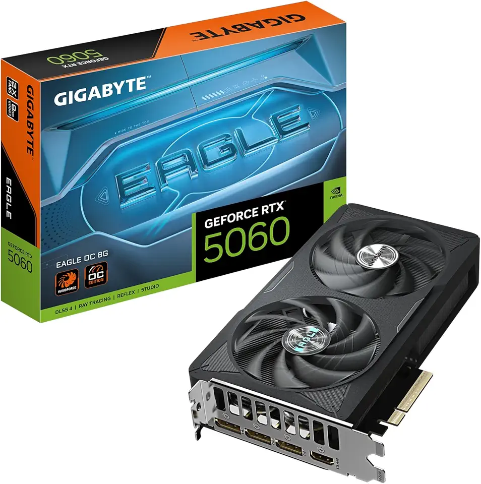 Gigabyte Placa gráfica GeForce RTX 5060 Eagle OC 8G - 8 GB GDDR7, 128 bits, PCI-E 5.0, 2550 MHz Core Clock, 3 x DisplayPort, 1 x HDMI, GV-N5060EAGLE OC-8GD