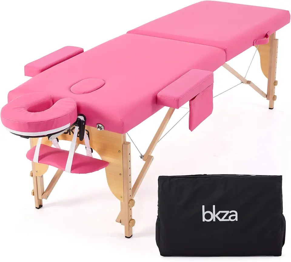 Maca Portátil Premium, Divã Cama de Fisioterapia, Estética, Massoterapia, Massagem, Quiropraxia, Depilação, Tatuagem - Altura Ajustável + bolsa de transporte - Rosa Pink BKZA - MSG 103