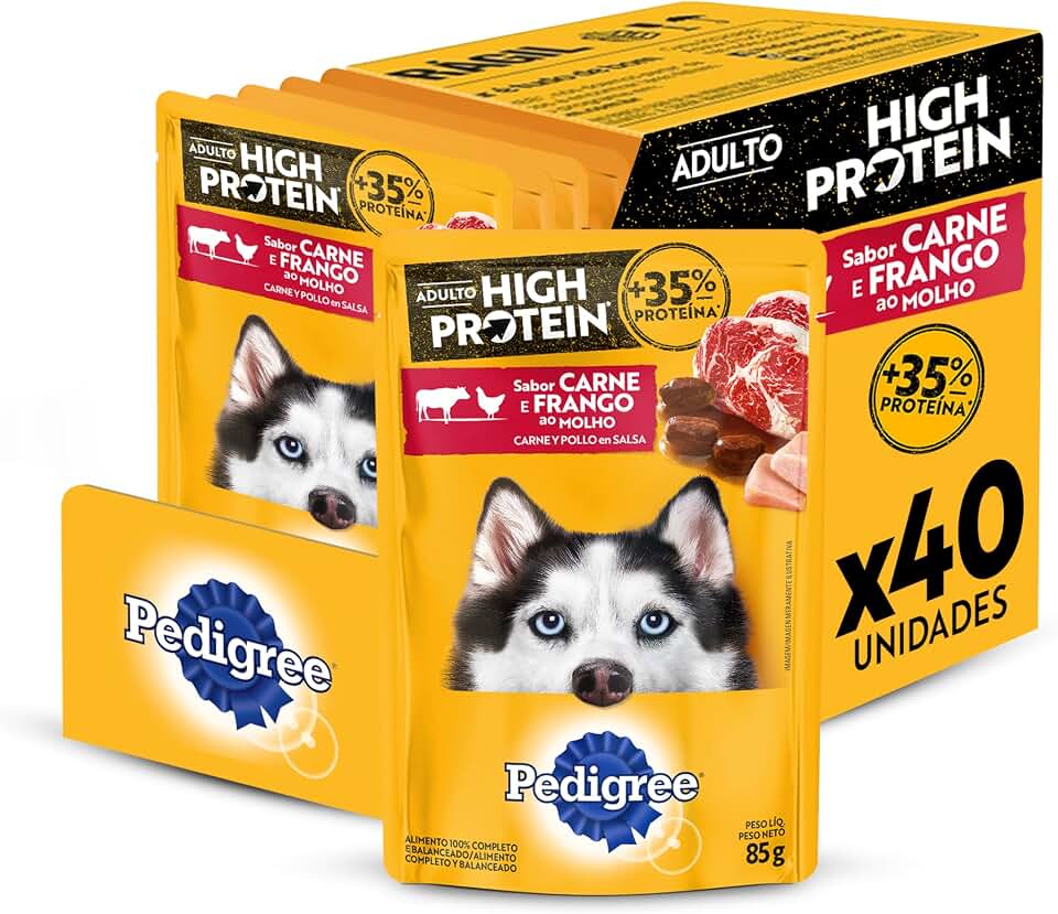 Pack Ração Úmida Pedigree Sachê High Protein Cães Adultos Carne e Frango 85 g - 40 unidades