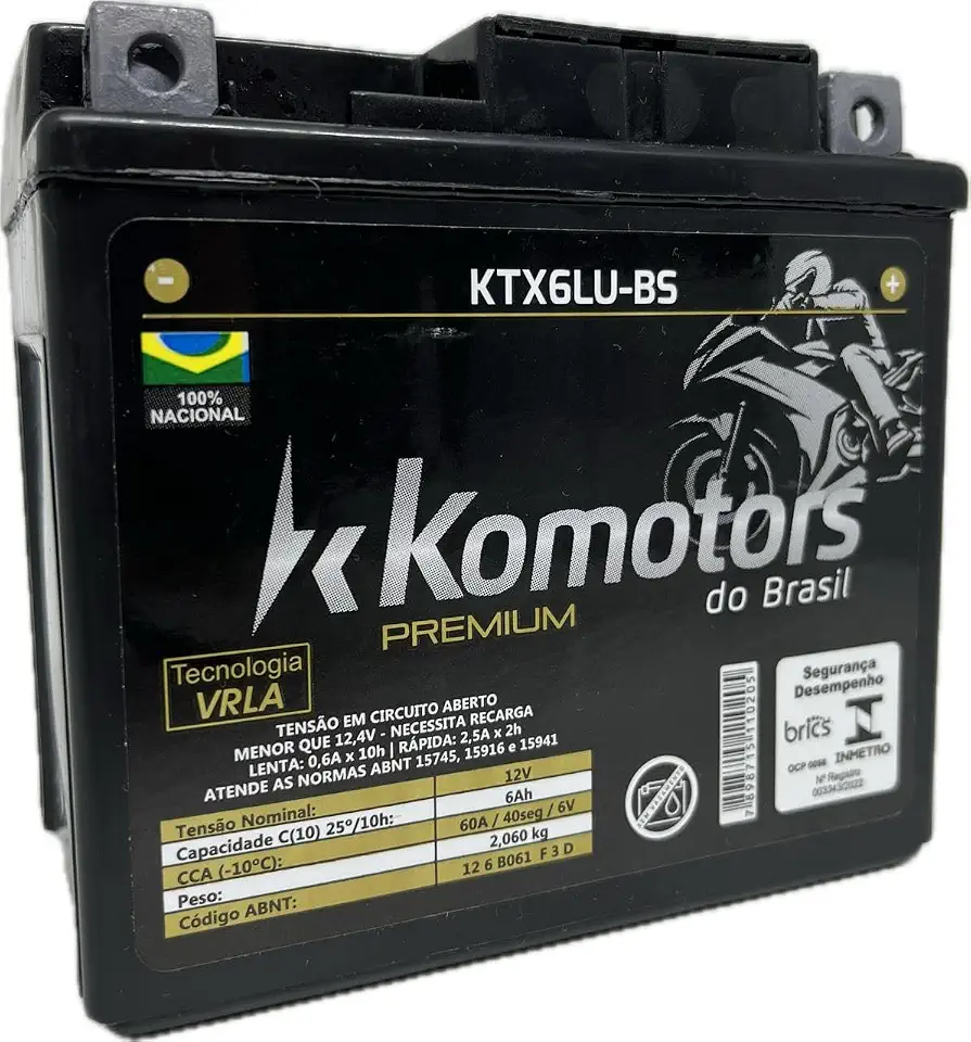 Bateria Moto KP6ahp Biz 110/125 Cg 125/150/160 Biz Bros Pcx Komotors Premium 6ah Selada 12v