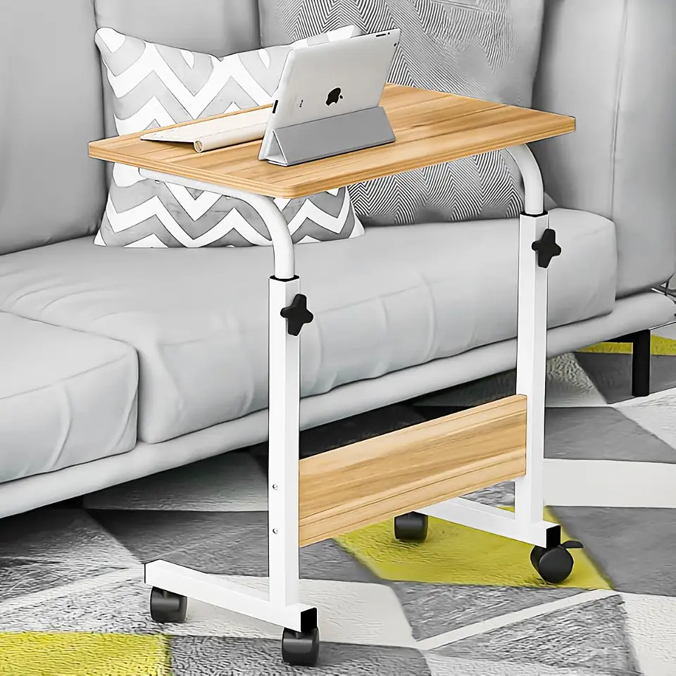 Mesa ajustável dobrável, mesa de notebook lateral com ajuste de altura (Nogueira-Básico)