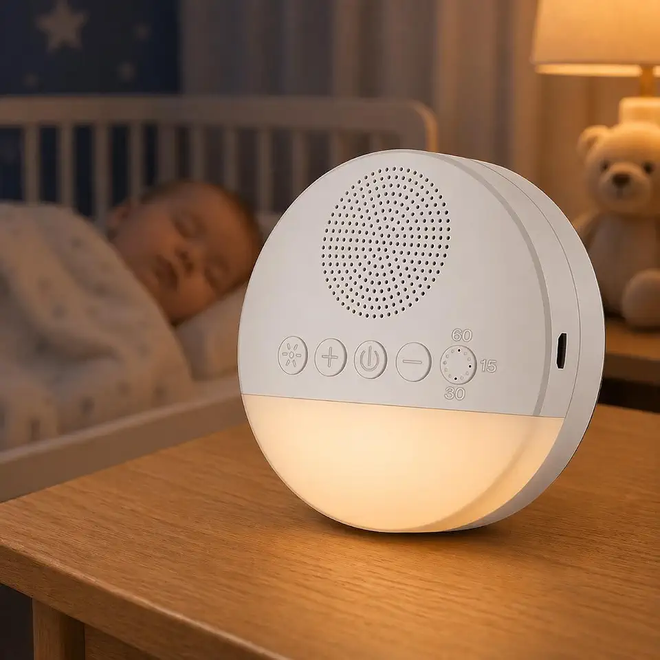 Aparelho de Ruído Branco para Bebê Premium Máquina de Som Relaxante com Luz Noturna Com Timer, 20 Sons Calmantes para Dormir Melhor