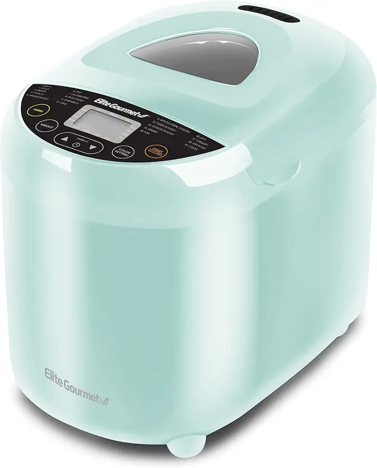 Elite Gourmet EBM8103M Máquina de fazer pão programável, 3 tamanhos de pão, 19 funções de menu sem glúten branco centeio de trigo francês e mais, 2 kg, menta