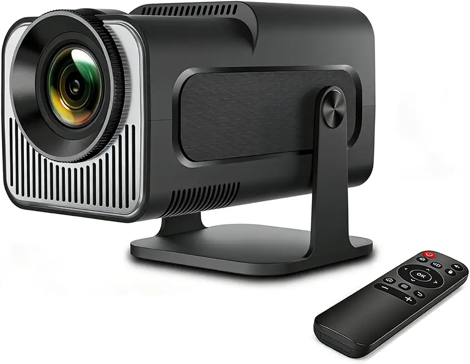 Projetor Portátil Android 11 TV HY320 Mini, Wi-Fi 6 e Bluetooth 5.0, Suporte 4K H.265, 720P Nativa, 200 LM, Correção Automática, AirPlay/Miracast, Projeção 180°, Alto-Falante e Controle Remoto