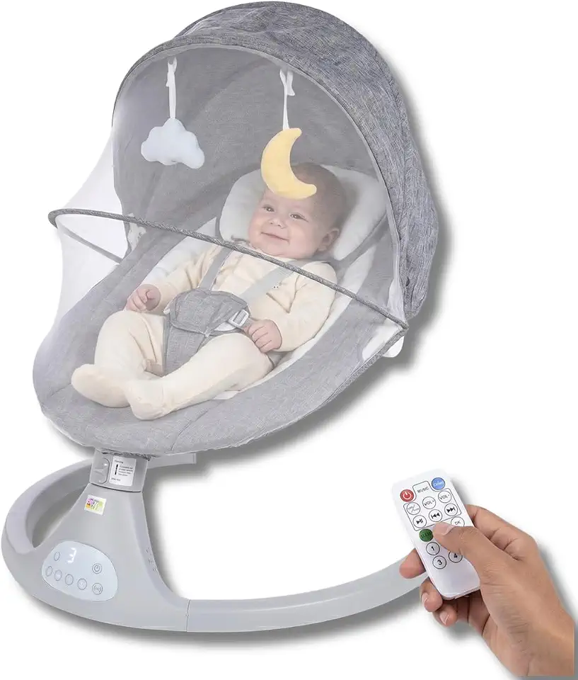 Cadeira de Descanso e Balanço para Bebê Bliss Baby Style com Música, Mosquiteiro e Controle Remoto (Cinza)