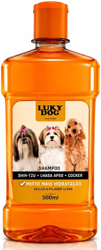 Shampoo Para Shih-Tzu Lhasa Apso e Cocker 500ml Clareador Anti-Frizz Pelagem Macia e Sedosa