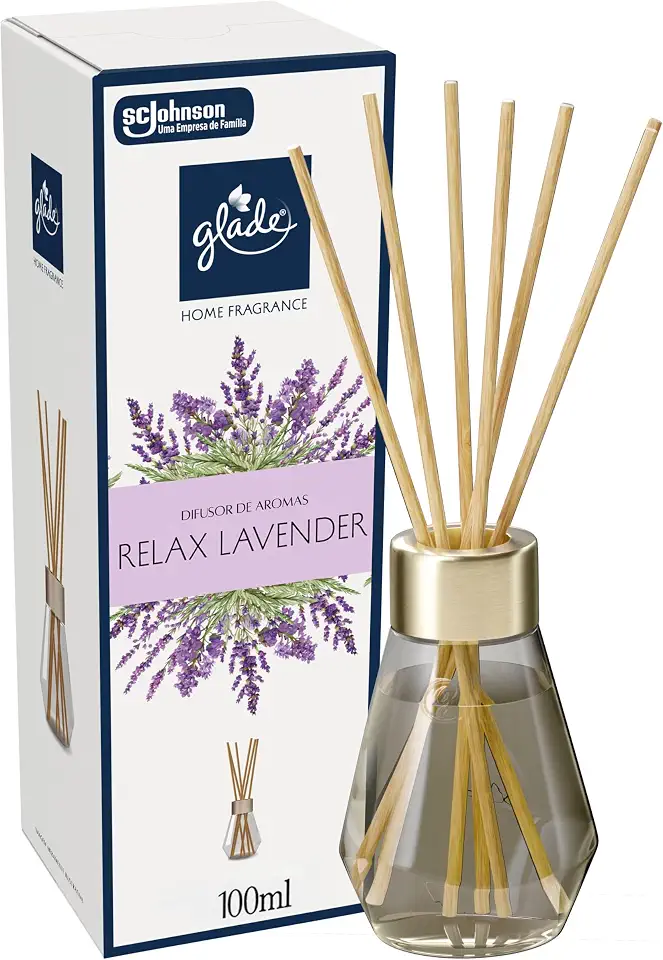 Glade Aromatizador de Ambiente, Difusor Aroma Relax Lavender Lavanda e Sândalo, 100ml e 6 Varetas