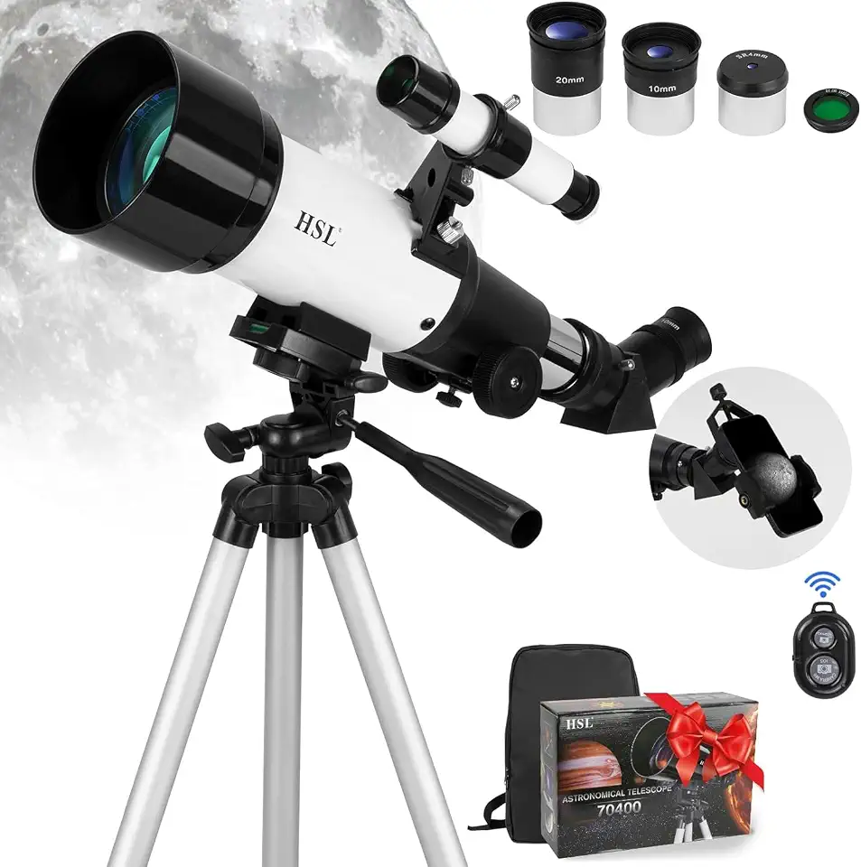 HSL Telescópio Para Adultos, 70 Mm De Abertura, 400 Mm De Distância Focal, Telescópio Refrator Para Iniciantes Em Astronomia (20X-100X) - Telescópios De Viagem Com Bolsa De Transporte E Adaptador (