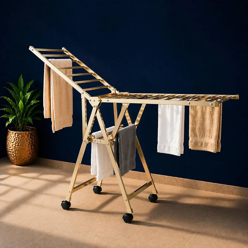 Varal De Chão Dobrável Grande 180cm Reforçado com rodinhas, aguenta 35 KG de roupa