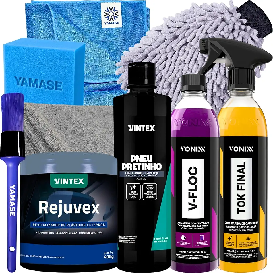 Kit Produtos Vonixx Para Lavagem De Motos e Carros V-floc Tok final Pneu pretinho Rejuvex Acessórios