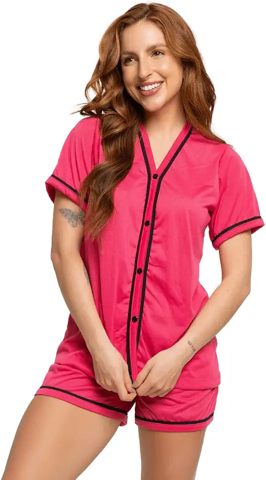 Pijama Americano Blogueirinha Baby Doll Short Blusa Manga Curta Botões Amamentação