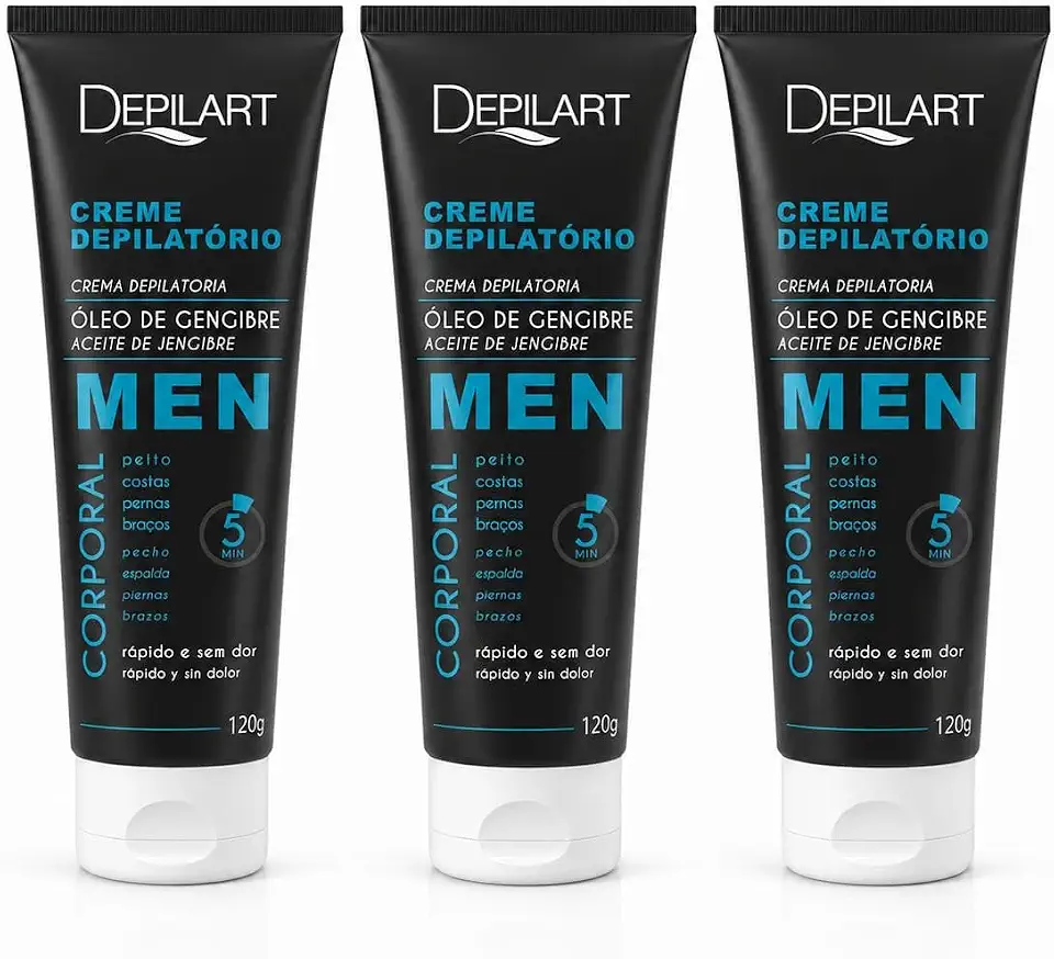 Kit 3un Creme Depilatório Masculino Depilart Men 120g Corporal Sem Dor Ação Rápida