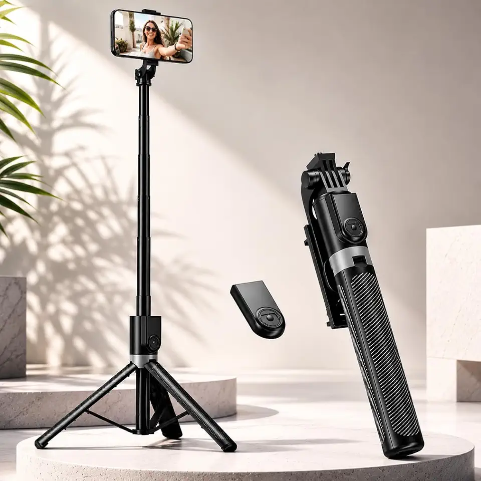 Tripé para Celular 1,80m com Altura Ajustável, Bastão de Selfie 3 em 1 com Controle Bluetooth, Rotação 360°, Portátil para Vídeos, Fotos e Lives, iPhone e Android