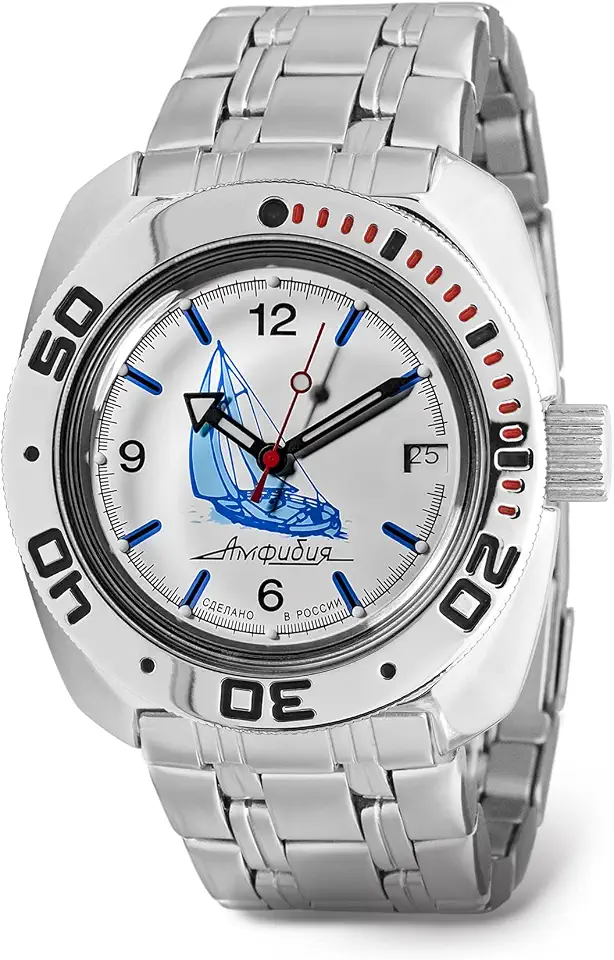 Vostok | Relógio de pulso Sea Captain Amphibian automático para mergulhador russo | WR 200 m | Amphibia 710615 | Moda | Negócios | Relógios masculinos casuais