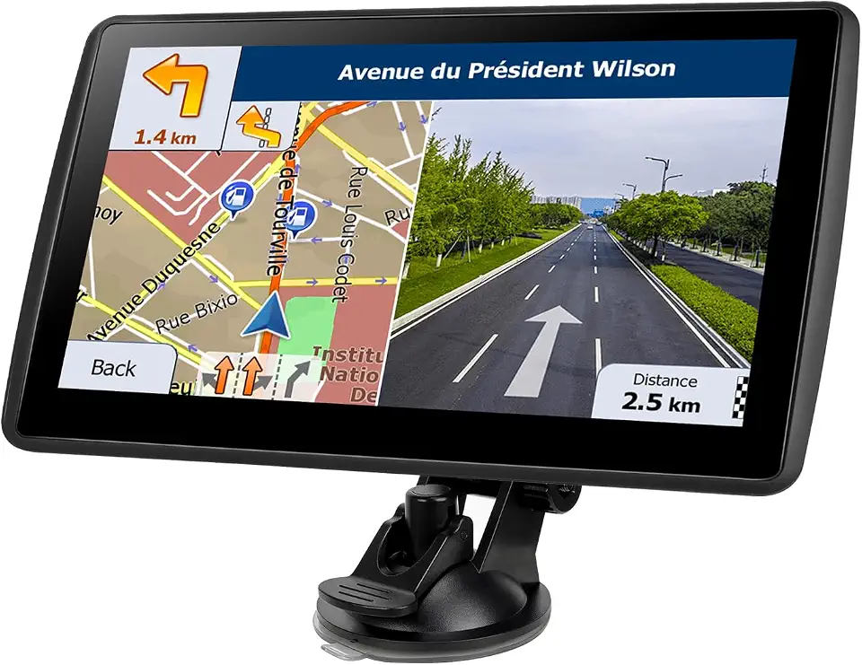 Navegador GPS de 18 cm para carro, caminhão, trailer, atualizações vitalícias gratuitas de mapas da América do Norte 2026, sistema de navegação com tela sensível ao toque, aviso de velocidade e luz