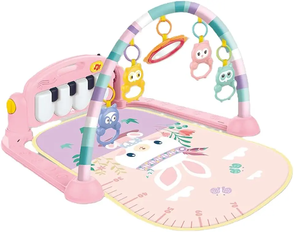 Tapete de Atividade bebê Musical Piano Interativo Coelho Rosa