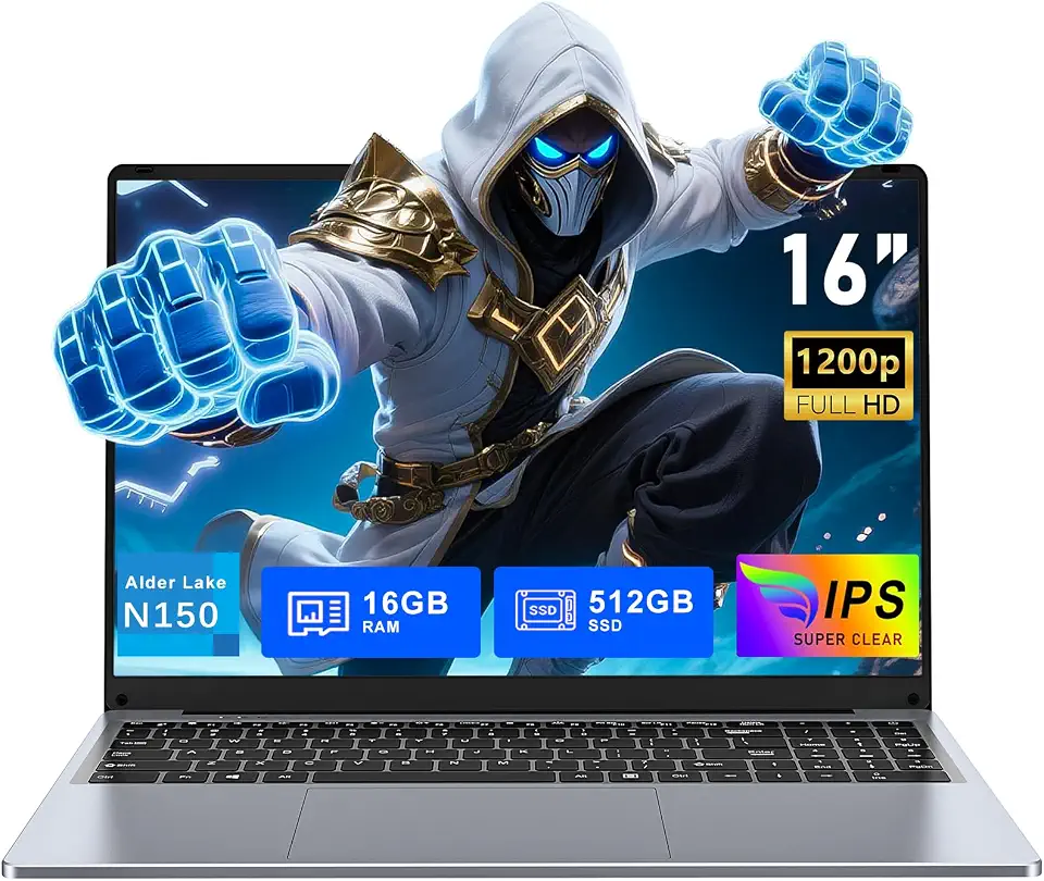 FUNYET Laptop Computer, 16 inch Gaming Laptop, Lap Top PC 2025, 16GB RAM 512GB SSD, Intel 13th Gen N150 Processor(up to 3.6GHz), Backlit Keyboard, FHD 1920 * 1200, for Students and Business, WiFi 5