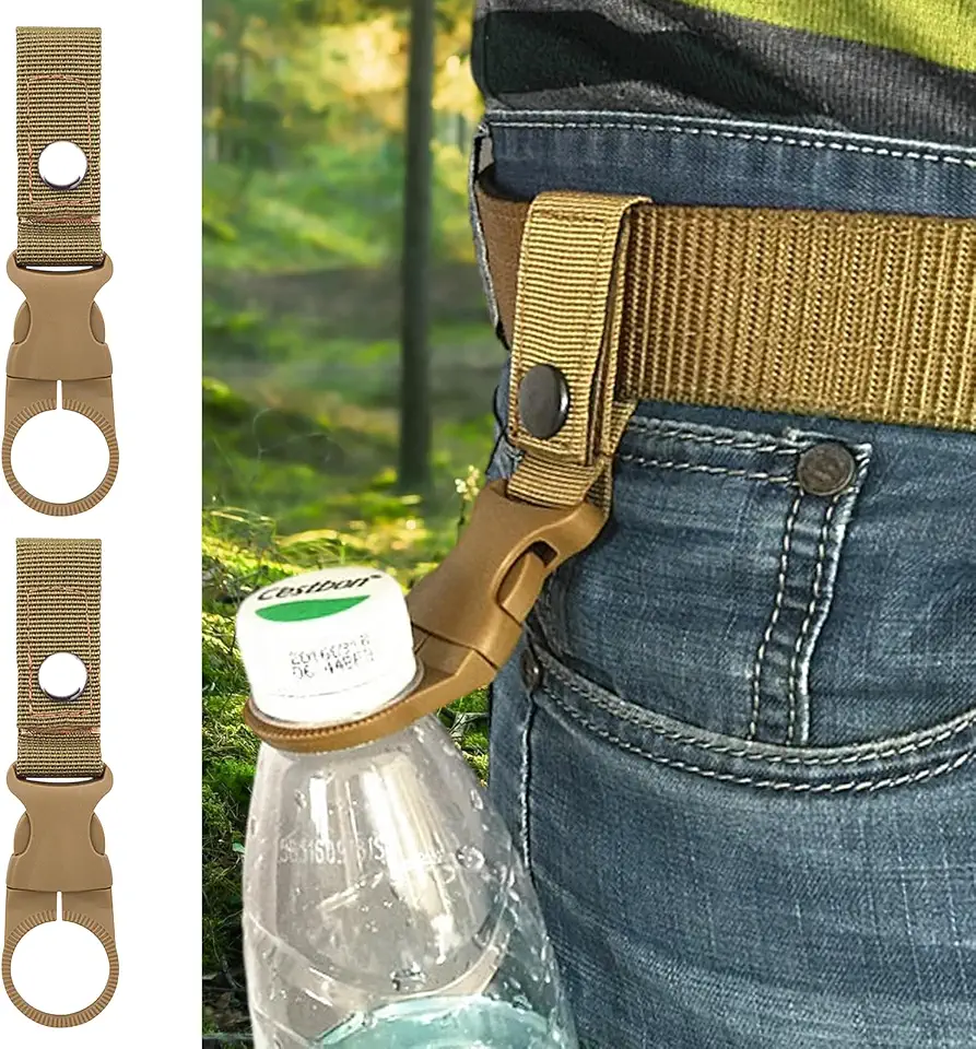 Conjunto de 2 peças de mosquetão com fivela para pendurar garrafa de água, para caminhadas, viagens, esportes ao ar livre, suporte para adultos
