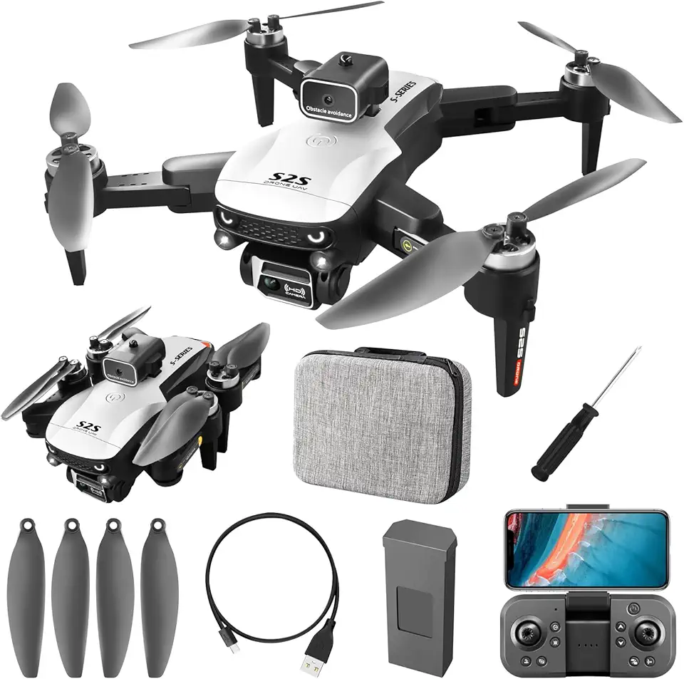 Drone Com Camera 6K, S2S Drone Profissional FPV com Controle Remoto e Bateria 2000mAh, Fluxo Óptico, Estabilização EIS, Tempo Real